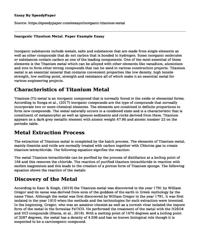Inorganic Titanium Metal. Paper Example