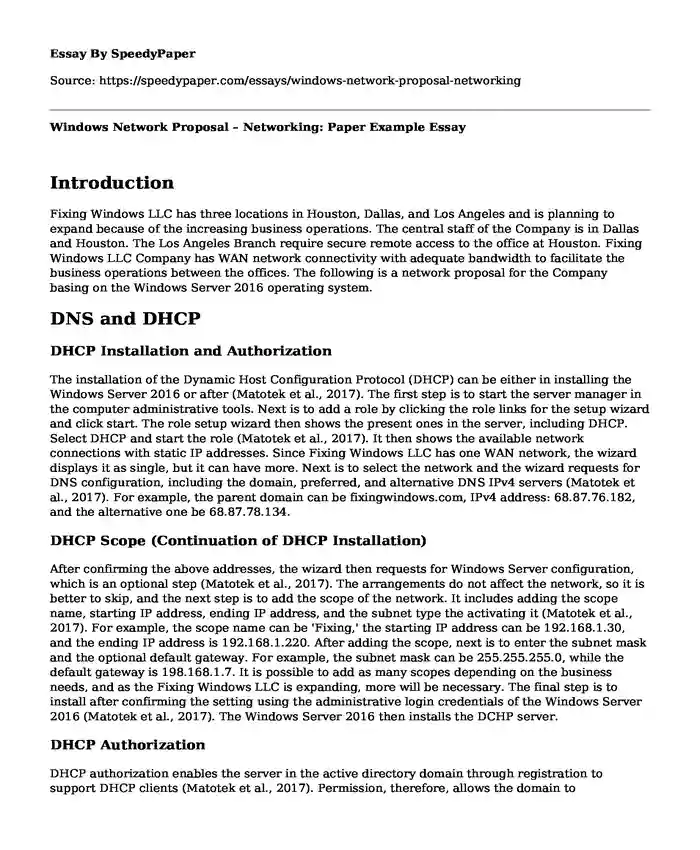 Windows Network Proposal - Networking: Paper Example