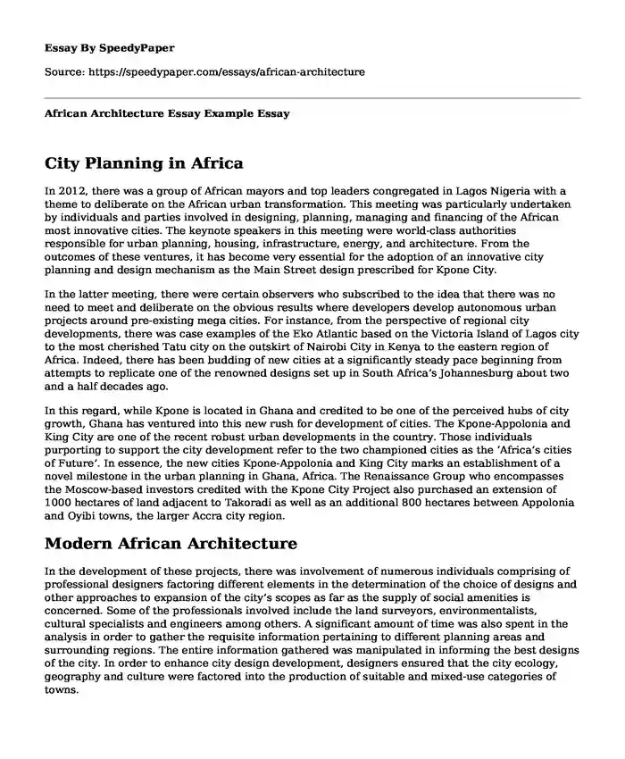 African Architecture Essay Example