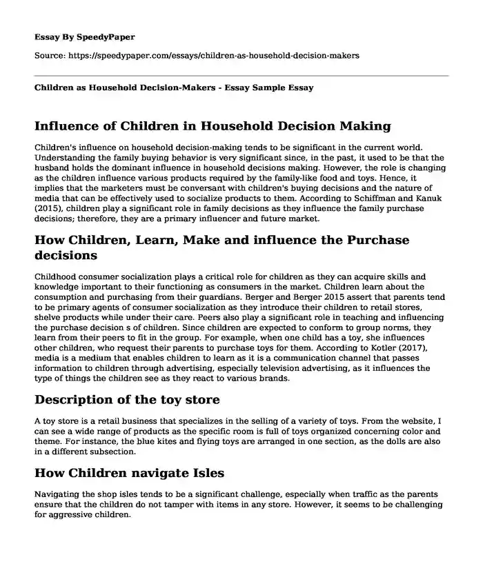 Children as Household Decision-Makers - Essay Sample