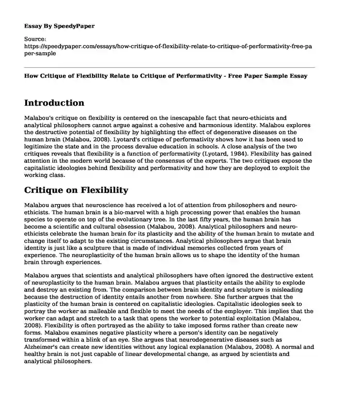 How Critique of Flexibility Relate to Critique of Performativity - Free Paper Sample