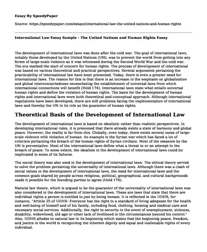International Law Essay Sample - The United Nations and Human Rights