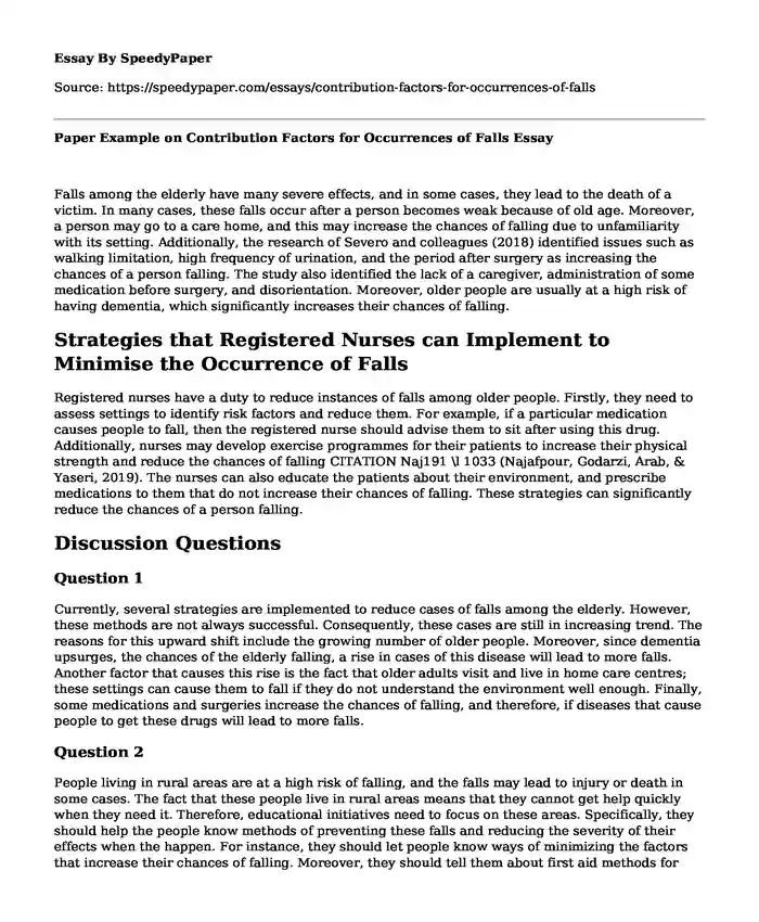 Paper Example on Contribution Factors for Occurrences of Falls