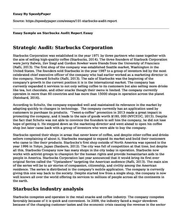 Essay Sample on Starbucks Audit Report