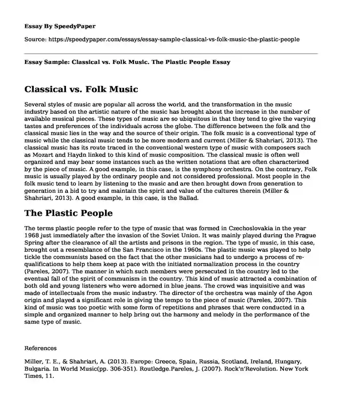 Essay Sample: Classical vs. Folk Music. The Plastic People
