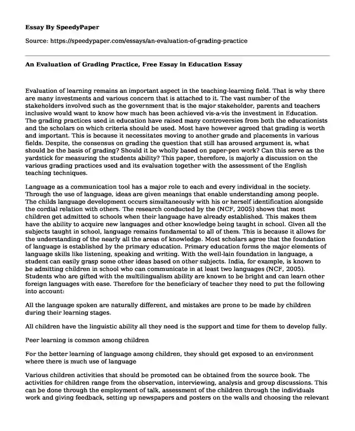 An Evaluation of Grading Practice, Free Essay in Education