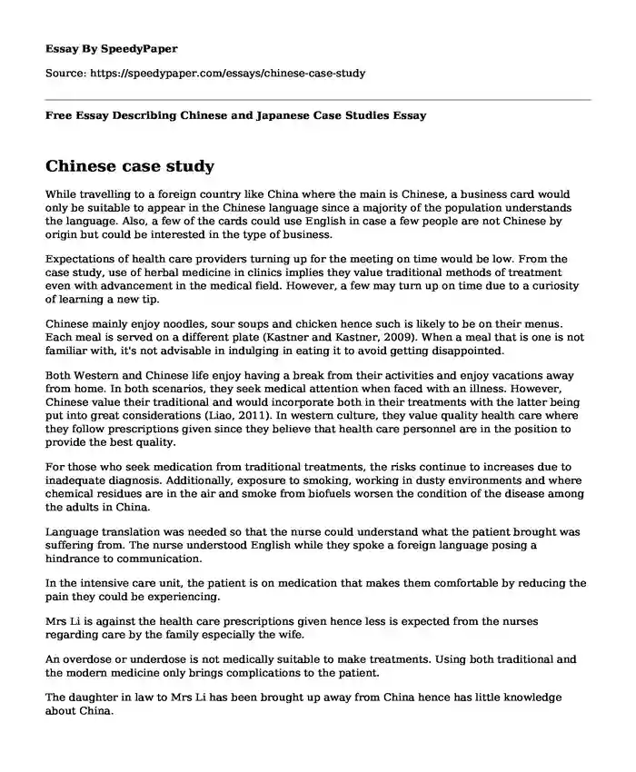 Free Essay Describing Chinese and Japanese Case Studies