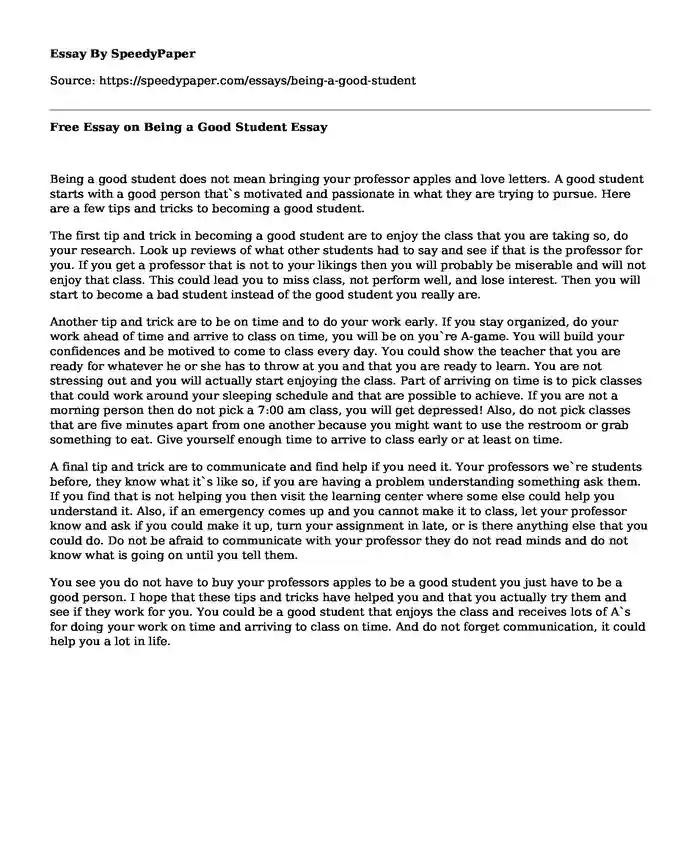 Free Essay on Being a Good Student