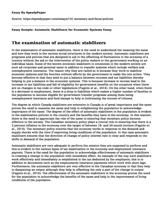 Essay Sample: Automatic Stabilizers for Economic Systems