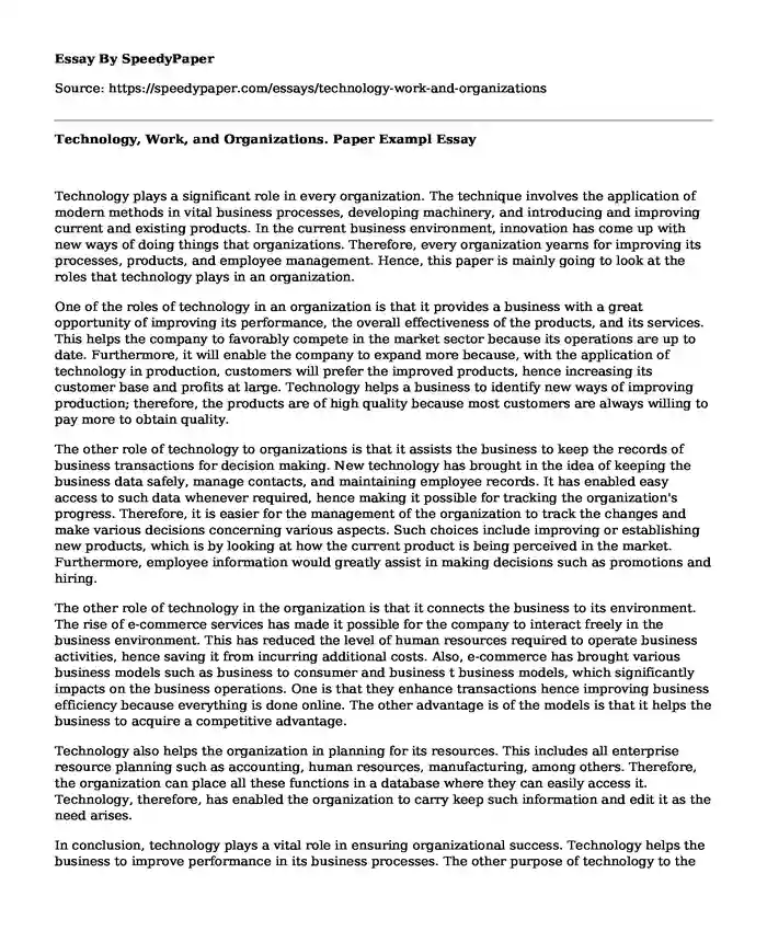 Technology, Work, and Organizations. Paper Exampl