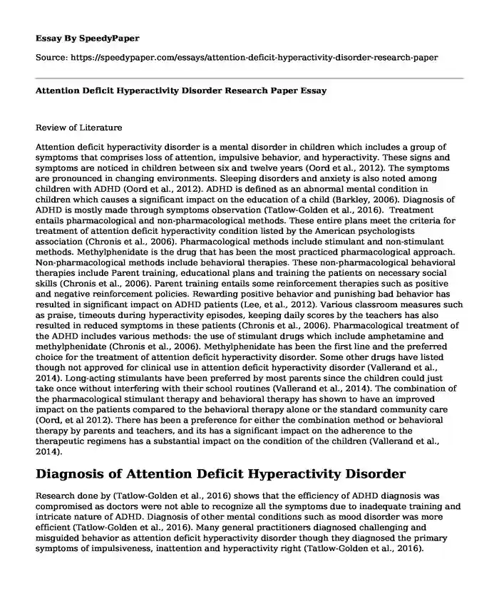 Attention Deficit Hyperactivity Disorder Research Paper