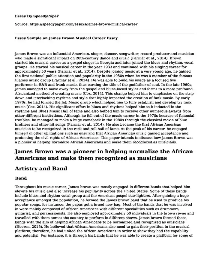Essay Sample on James Brown Musical Career