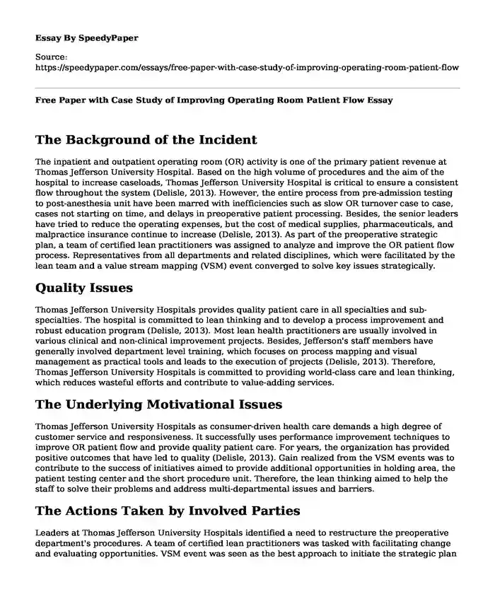 Free Paper with Case Study of Improving Operating Room Patient Flow