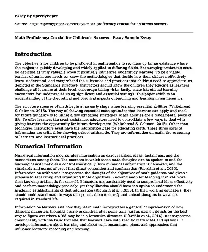 📚 Math Proficiency: Crucial for Children's Success - Essay Sample ...