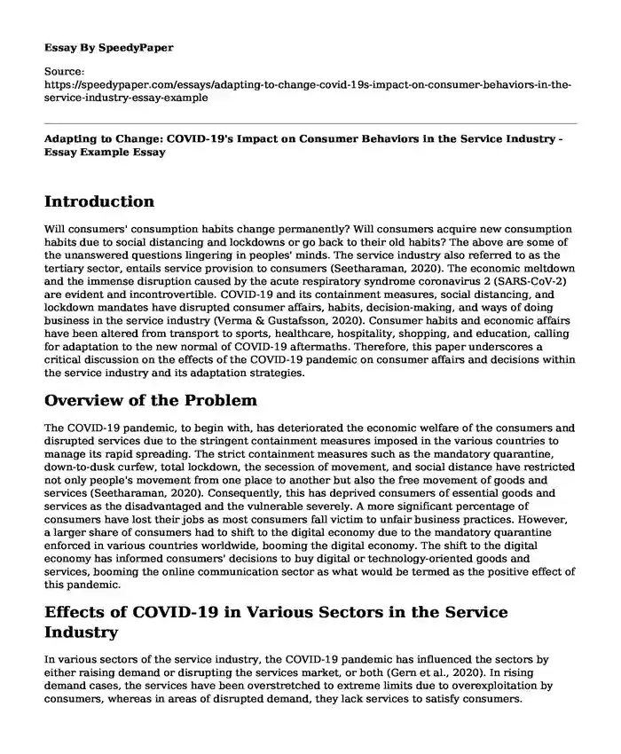 Adapting to Change: COVID-19's Impact on Consumer Behaviors in the Service Industry - Essay Example