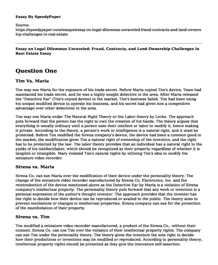 Essay on Legal Dilemmas Unraveled: Fraud, Contracts, and Land Ownership Challenges in Real Estate