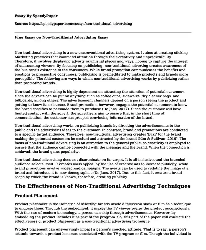Free Essay on Non-Traditional Advertising