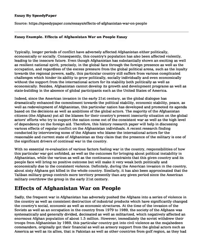 Essay Example. Effects of Afghanistan War on People