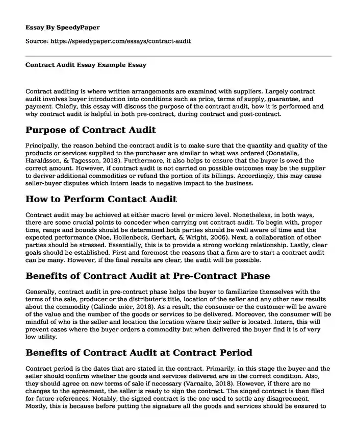 Contract Audit Essay Example