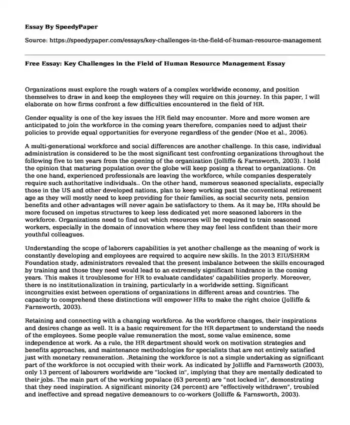 Free Essay: Key Challenges in the Field of Human Resource Management