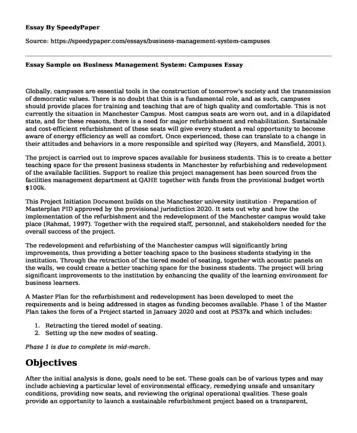Essay Sample on Business Management System: Campuses