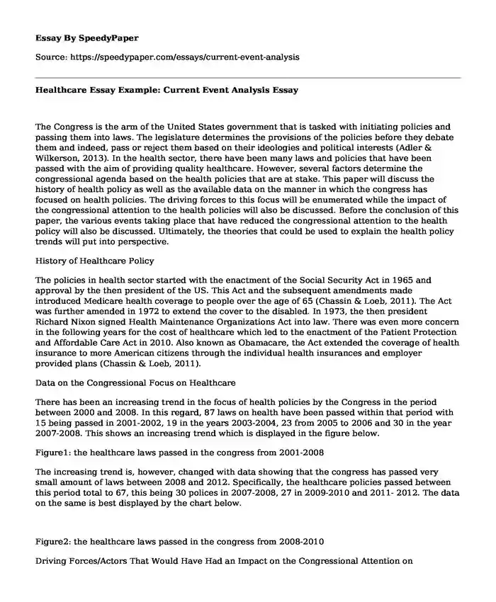 📚 Healthcare Essay Example: Current Event Analysis | SpeedyPaper.com