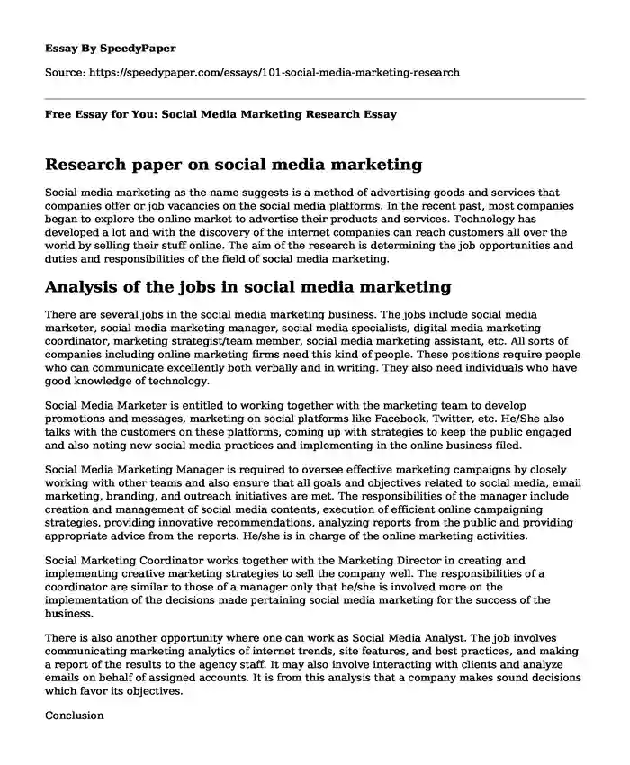 Free Essay for You: Social Media Marketing Research