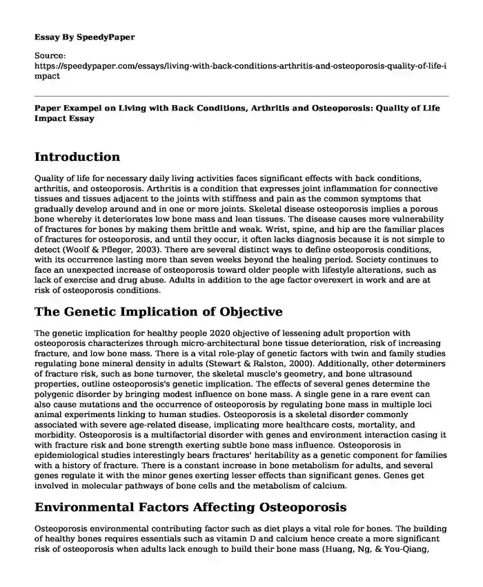 Paper Exampel on Living with Back Conditions, Arthritis and Osteoporosis: Quality of Life Impact