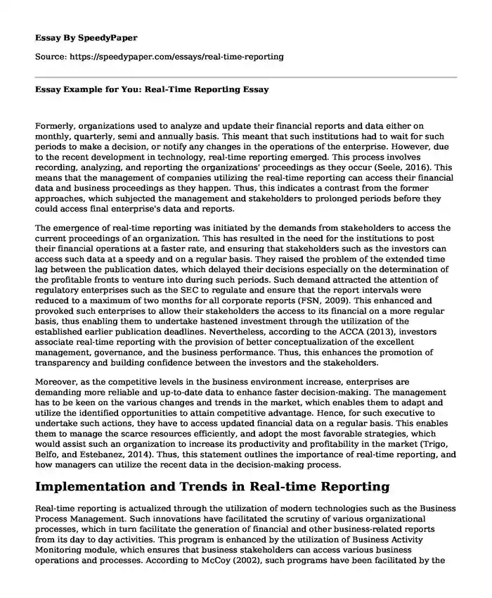 Essay Example for You: Real-Time Reporting