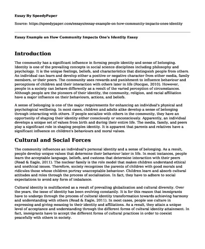 Essay Example on How Community Impacts One's Identity
