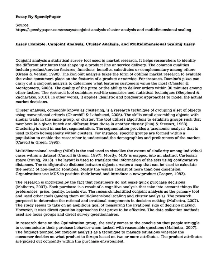 Essay Example: Conjoint Analysis, Cluster Analysis, and Multidimensional Scaling