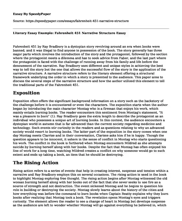 Literary Essay Example: Fahrenheit 451 Narrative Structure