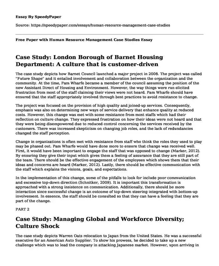 Free Paper with Human Resource Management Case Studies