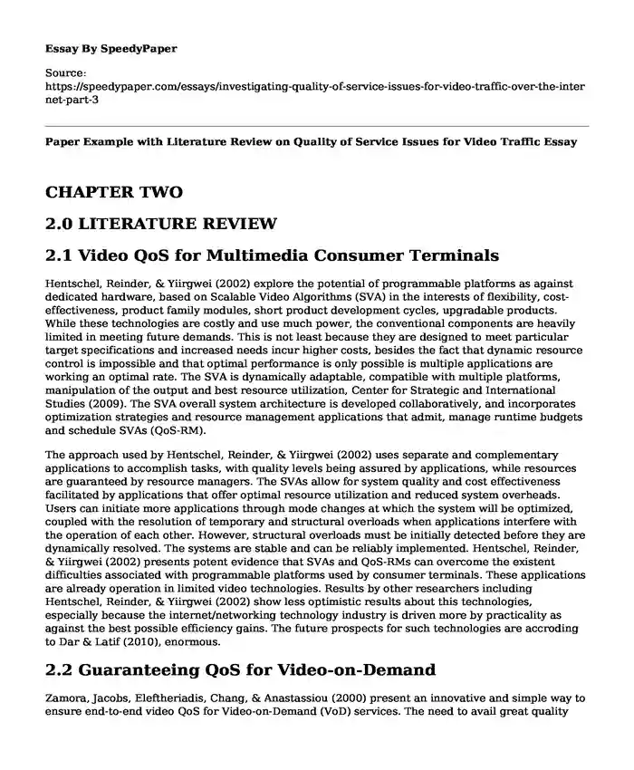 Paper Example with Literature Review on Quality of Service Issues for Video Traffic