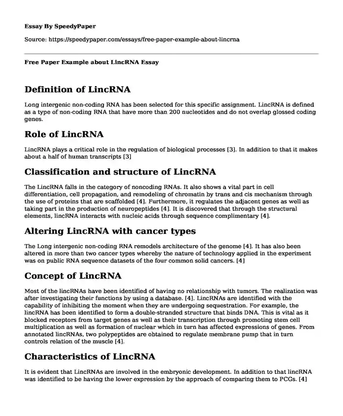 Free Paper Example about LincRNA