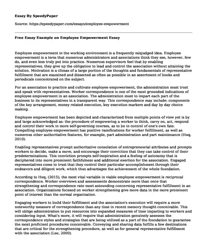 Free Essay Example on Employee Empowerment