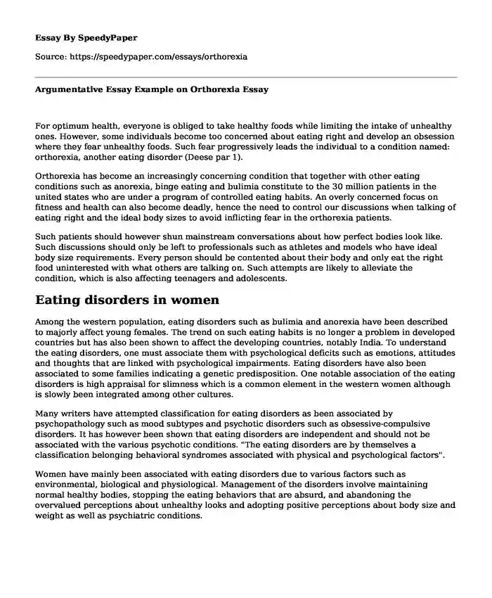argumentative essay on eating disorders and media