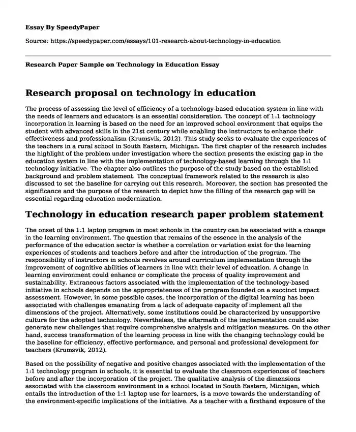 Research Paper Sample on Technology in Education