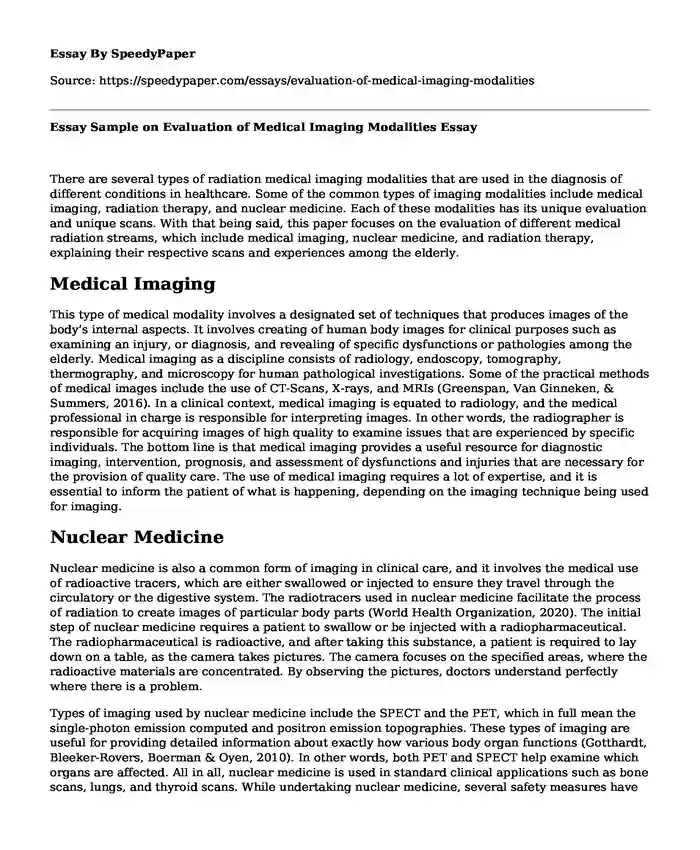 Essay Sample on Evaluation of Medical Imaging Modalities