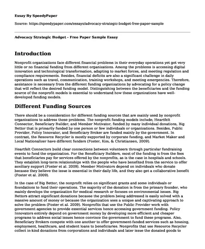 Advocacy Strategic Budget - Free Paper Sample
