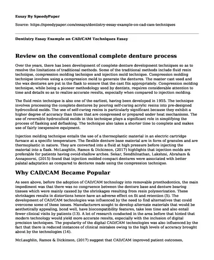 Dentistry Essay Example on CAD/CAM Techniques