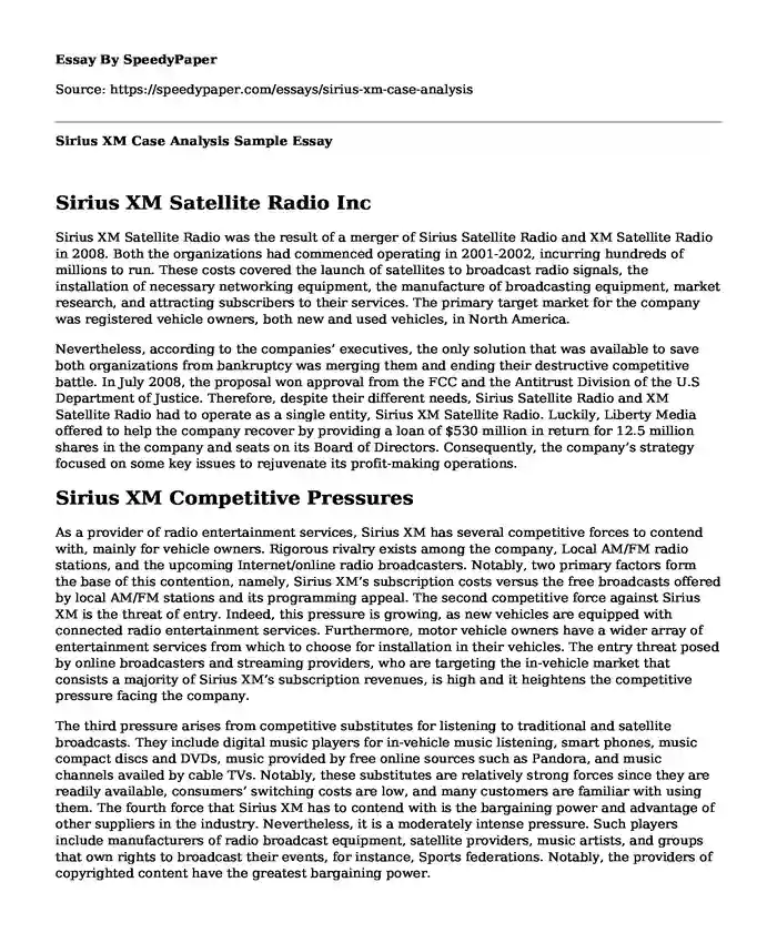 Sirius XM Case Analysis Sample