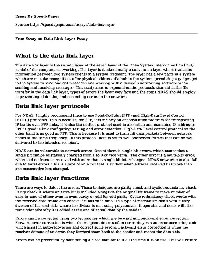 Free Essay on Data Link Layer