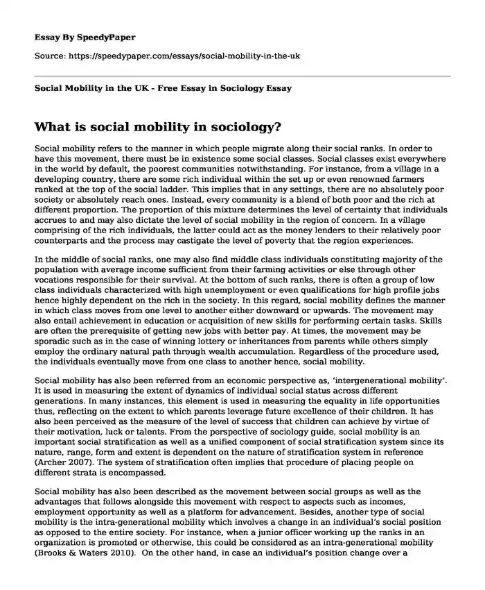 Social Mobility in the UK - Free Essay in Sociology