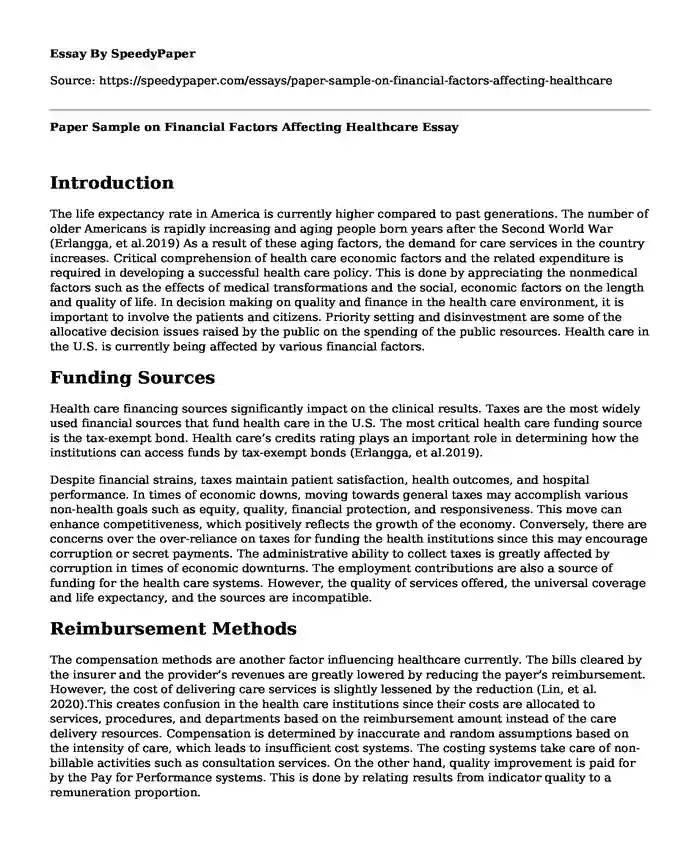 Paper Sample on Financial Factors Affecting Healthcare