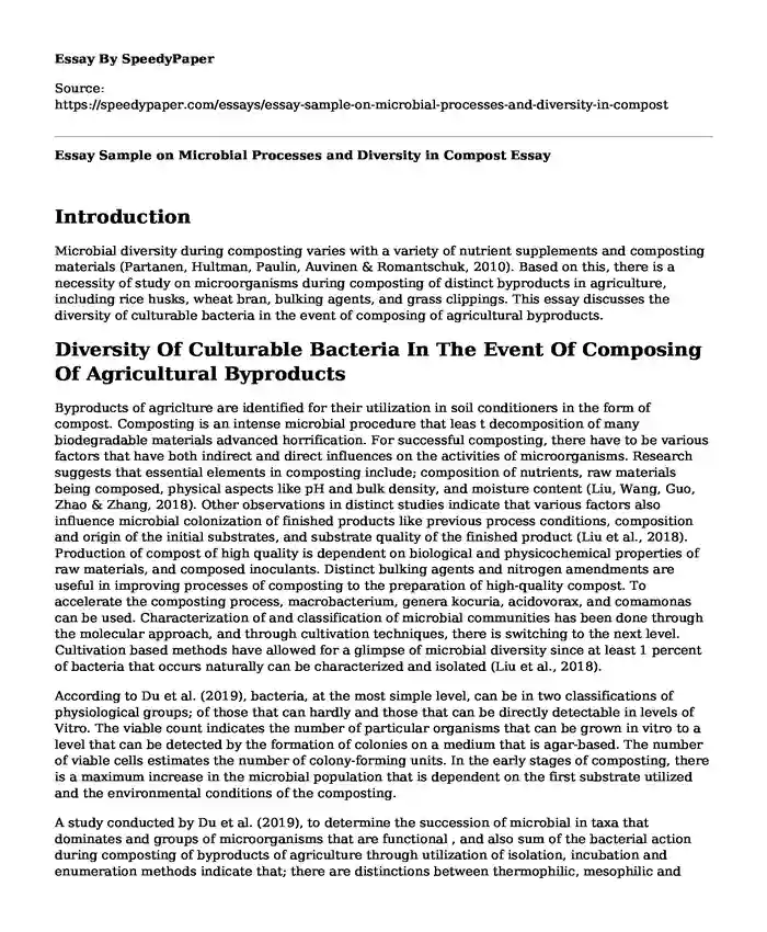 Essay Sample on Microbial Processes and Diversity in Compost