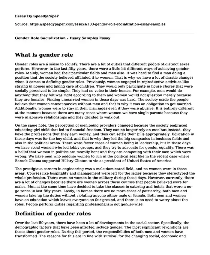 Gender Role Socialization - Essay Samples