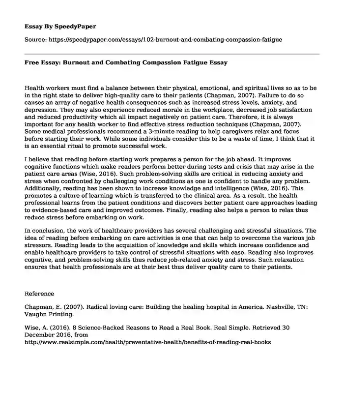 Free Essay: Burnout and Combating Compassion Fatigue