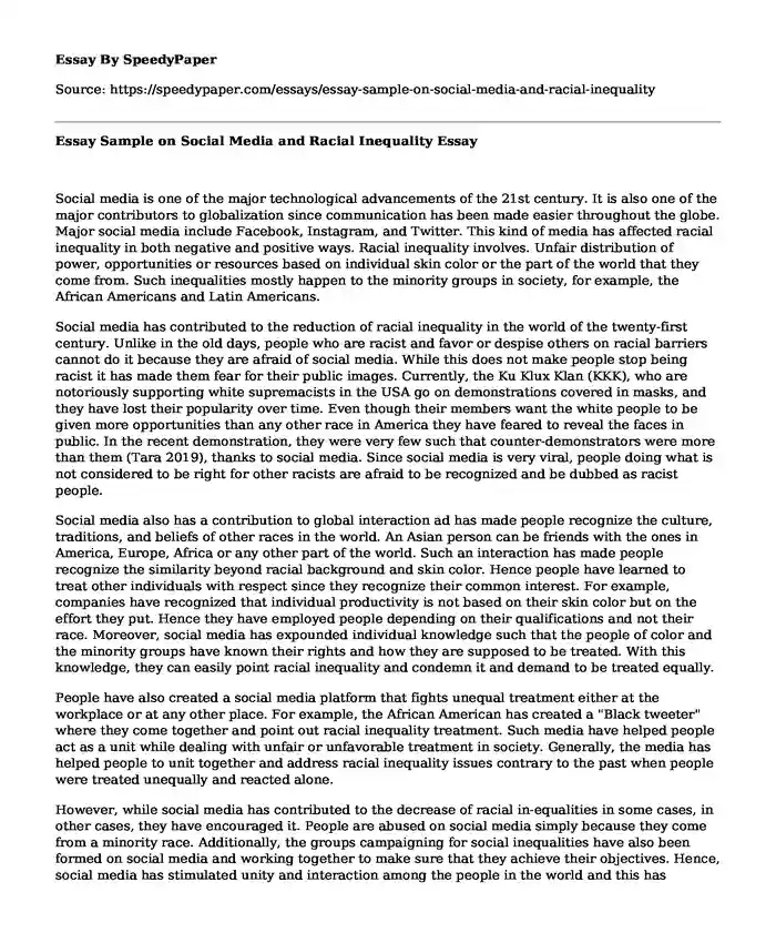 Essay Sample on Social Media and Racial Inequality