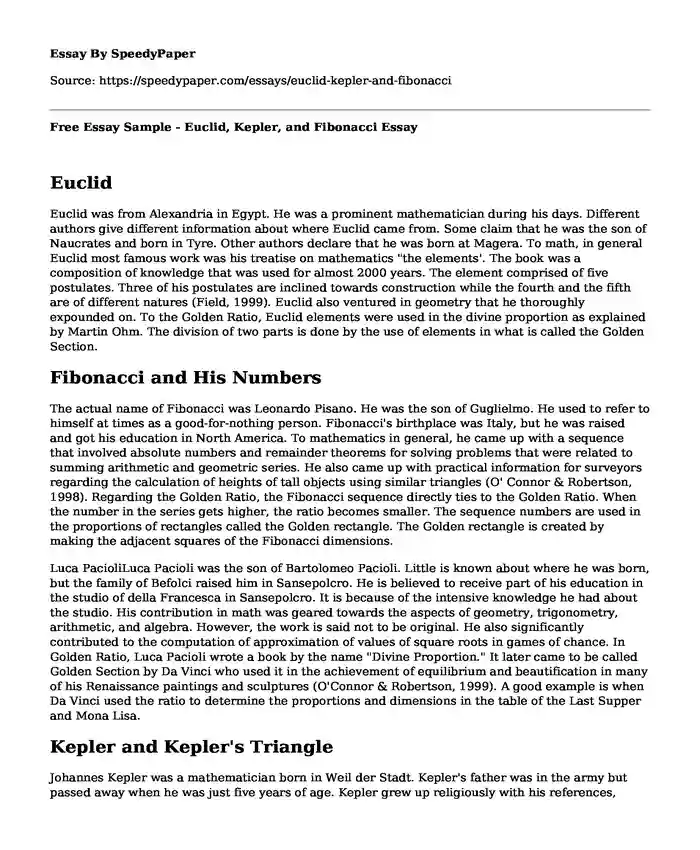 Free Essay Sample - Euclid, Kepler, and Fibonacci